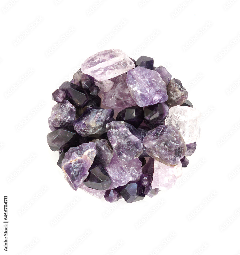 Amethyst minerals gemstones set. spa, relax concept. Healing stones for Crystal Ritual, spiritual practice. modern magic. Esoteric life balance concept
