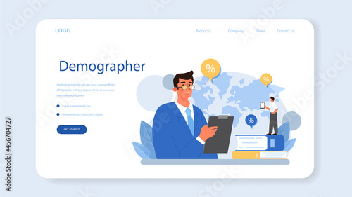 Demographer web banner or landing page. Scientist studying population