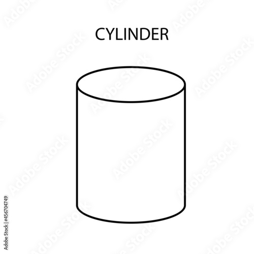 black linear cylinder for game, icon, package design, logo, mobile, ui, web, education. Cylinder on a white background. Pedestal template for your design. Outline. Geometric figures.