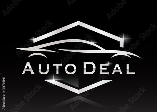 Concept sports car silhouette dealership logo. Performance supercar motor vehicle badge. Auto garage dealer icon. Vector illustration.
