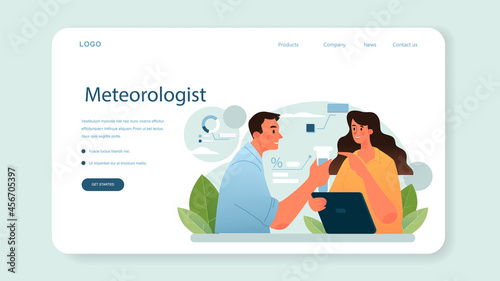 Meteorologist web banner or landing page. Weather forecaster studying
