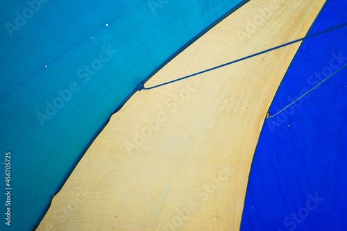 close up fabric umbrella on the beach