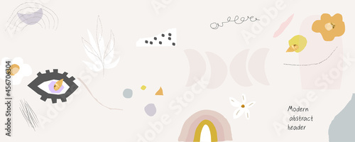 Modern abstract header . Artistic pattern with many textures, doodles Contemporary background 