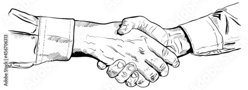Hand drawn sketch illustration of a handshake. Handshake drawing sketch. Design vector illustration.