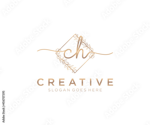 initial CH Feminine logo beauty monogram and elegant logo design, handwriting logo of initial signature, wedding, fashion, floral and botanical with creative template.