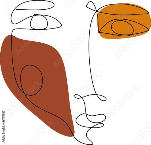 Surrealistic vector, abstract faces in line art style, modern minimalism art, aesthetic boho contour. Picasso style drrawing
