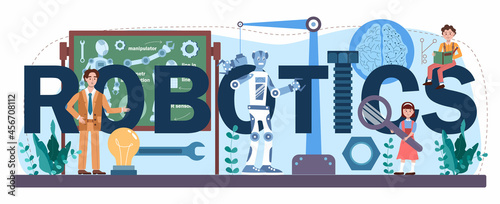 Robotics typographic header. Artificial intelligence technologies school subject