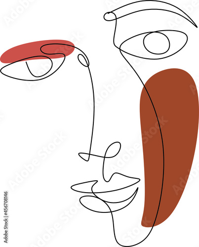 Surrealistic vector, abstract faces in line art style, modern minimalism art, aesthetic boho contour. Picasso style drrawing