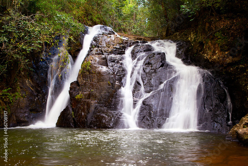 Beautiful waterfall set in lush rainforest 
