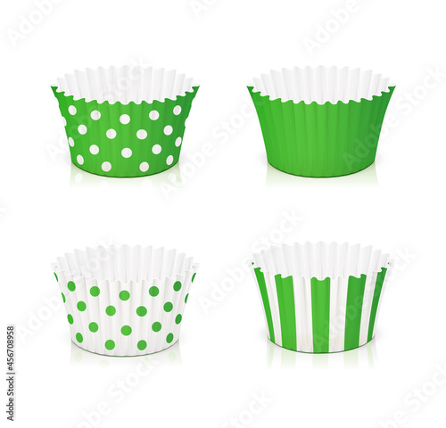 Set of paper mold for cupcake. Utensil for baking cake. Isolated on white background. Eps10 vector illustration.