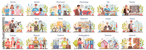 Budget profession set. Government and social profession. Education, healthcare