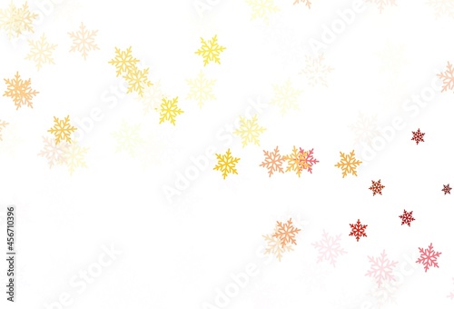 Light Orange vector layout with bright snowflakes, stars.