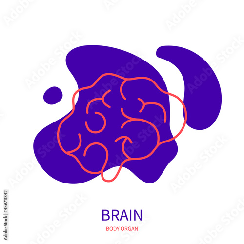 Brain side view icon of human nervous system. Body organ in outline style. Human anatomy infographics. Medical vector illustration.