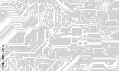 Circuit board background. Technological concept design, light background, space for text, copy space. Electronic computer technology, digital chip, analog circuit. Banner, presentation. Vector