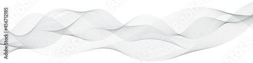 Undulate wave swirl, gray swoosh. Air wind transparent veil, vapour trail, isolated on white background. Frequency soundwave,  design element for modern banner. Vector illustration