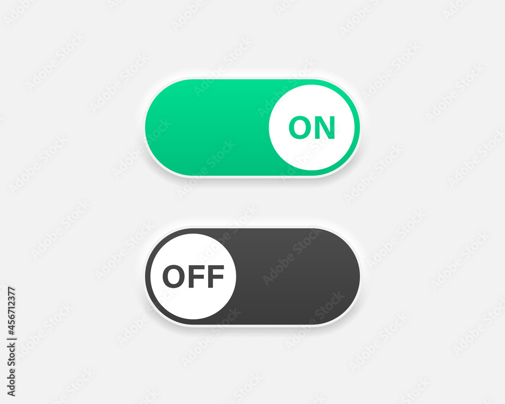 Neumorphism Switch on and off icons. On and off slide buttons. Devices User Interface mockup or template. Neumorphic UI UX white user interface web buttons. Vector EPS 10 Neumorphism Switch on and off icons. On and off slide buttons. Devices User Interface mockup or template. Neumorphic UI UX white user interface web buttons. Vector EPS 10