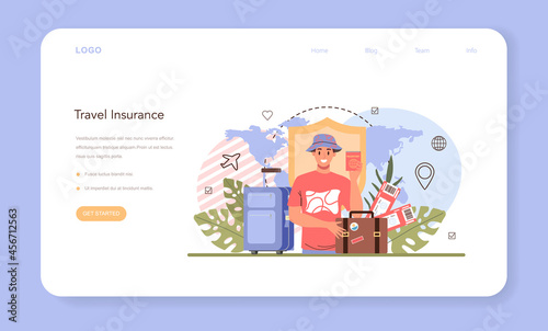 Traveling abroad web banner or landing page. Visa application approving