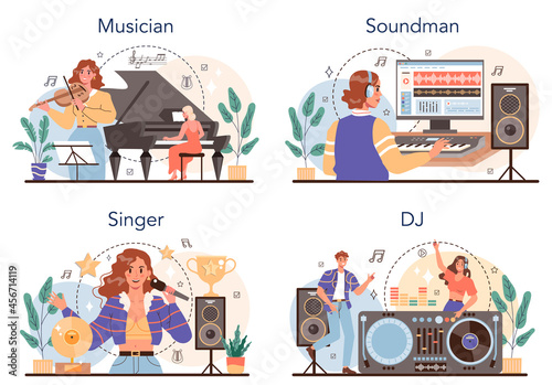 Musical occupation set. Musician, sound designer, dj and singer