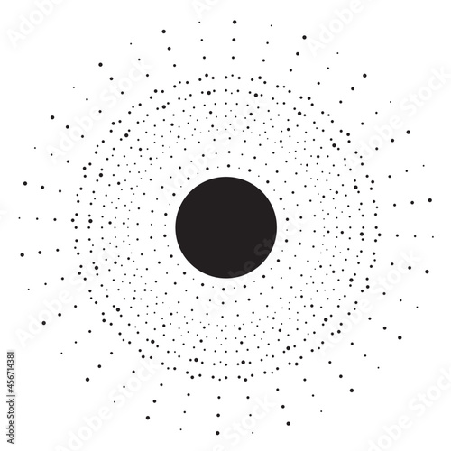Radial halftone dots in Circle Form for comic books . fireworks Explosion background . Vector Illustration . Starburst
 round Logo . Circular Design element . Abstract Geometric star rays . Sunburst .