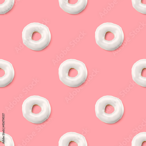 Creative seamless pattern donuts isolated on light background. Collection of colorful donuts. Seamless texture glazed donuts. Nutrition concept. Vector illustration