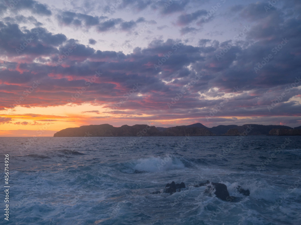 sunrise and sunset on the Malgrats islands off Santa POnsa, Calvia, Mallorca, Spain