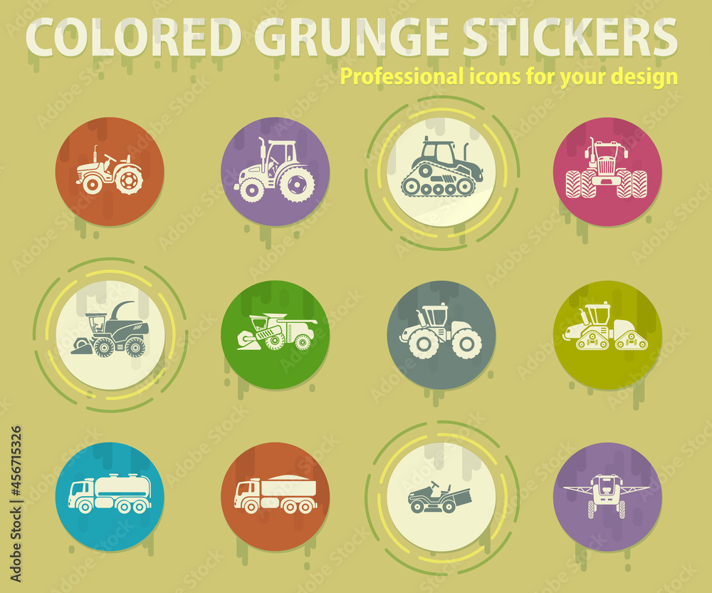 Fototapeta premium Agricultural vehicles icons set