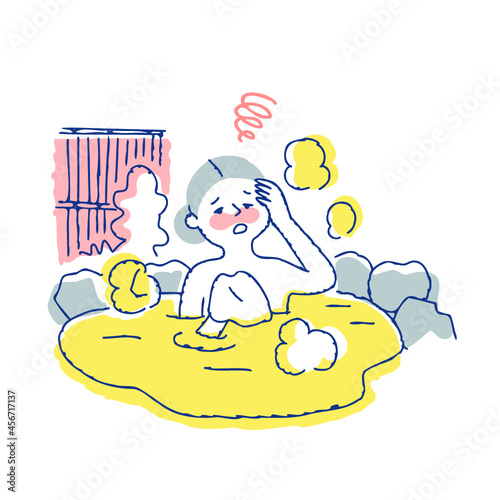 露天風呂でのぼせる女性