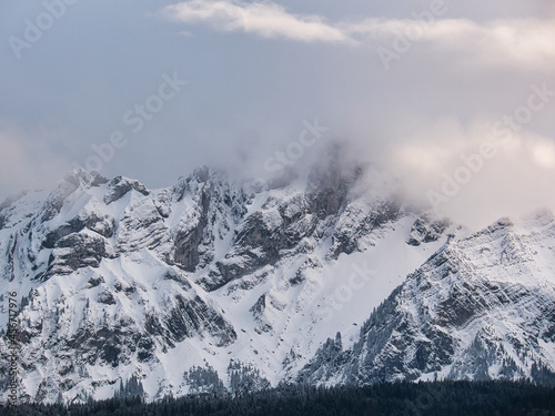 Snow-covered mountain in the Swiss Alps, cloud formations at the mountain top. Mount Pilatus in Central Switzerland © Maurice Lesca