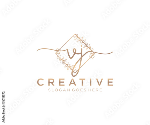 initial VJ Feminine logo beauty monogram and elegant logo design, handwriting logo of initial signature, wedding, fashion, floral and botanical with creative template. photo