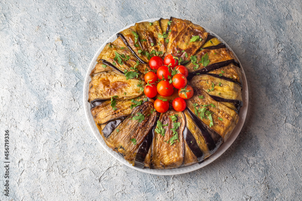 Traditional delicious Turkish food, meat eggplant dish (Turkish name; patlican kapama)