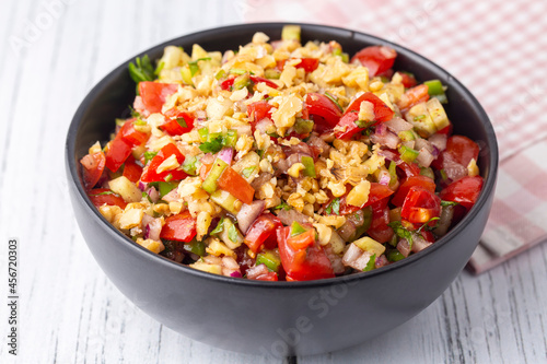 Traditional delicious Turkish cuisine, salad with tomatoes, cucumbers (Turkish name; Gavurdagi salata)