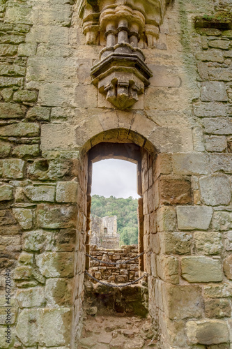 Close-up architectural details at the Ruins of Rievaulx Abbey  a Cistercian abbey in Rievaulx  near Helmsley in the North York Moors National Park.