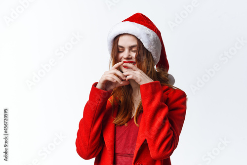 cheerful woman in santa costume emotions close-up fashion decoration