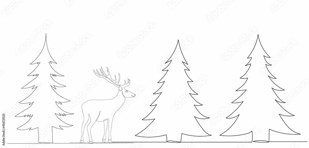 deer in the forest one continuous line drawing, sketch