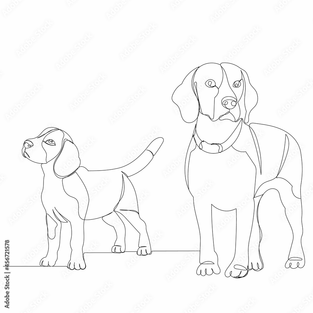 dogs drawing by one continuous line, sketch