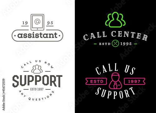 Set of Support Contact Center Service Elements and Assistance Support can be used as Logo or Icon. Vector.