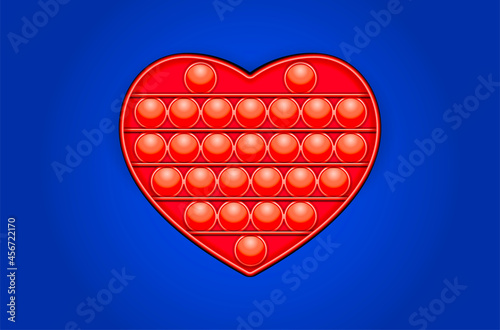 Red heart Trendy Pop it fidget toy on a empty background. Vector..