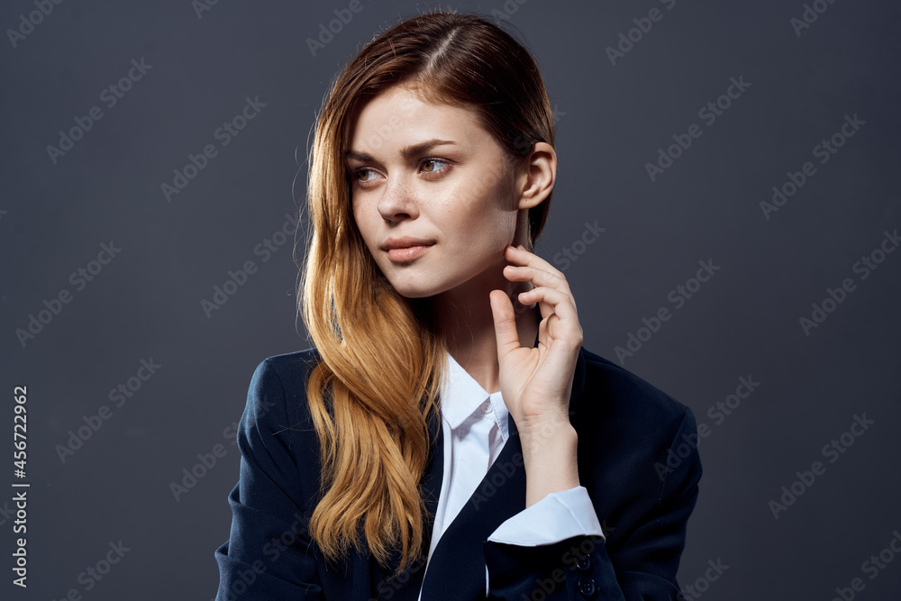 Businesswoman self-confidence official dark background Businesswoman self-confidence official dark background