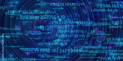 Wallpaper Mural パーティクルと曲線と多数のデジタル数字からなるビックデータのイメージ Torontodigital.ca