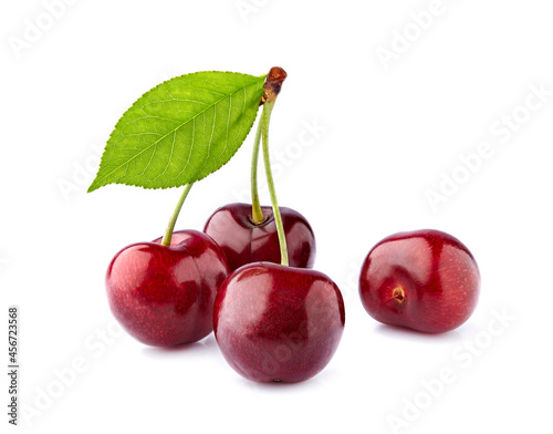 Sweet cherries  isolated on white background closeup. Ripe berries closeup.