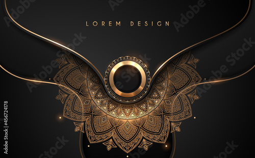 Abstract black and gold circle ornate background photo