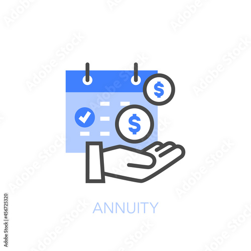 Annuity symbol with a calendar and a human hand with money. Easy to use for your website or presentation.