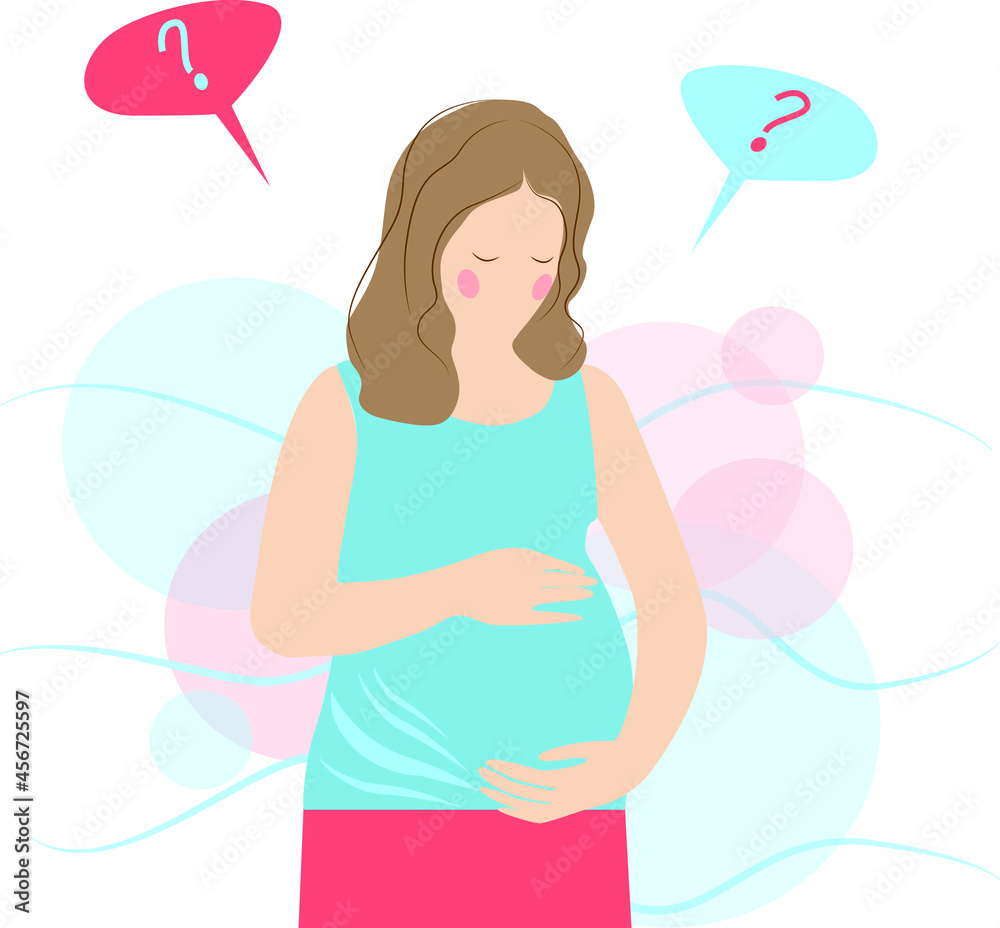 Pregnant woman with nature leaves background. illustration in flat style, boy or girl concept Pregnant woman with nature leaves background. illustration in flat style, boy or girl concept
