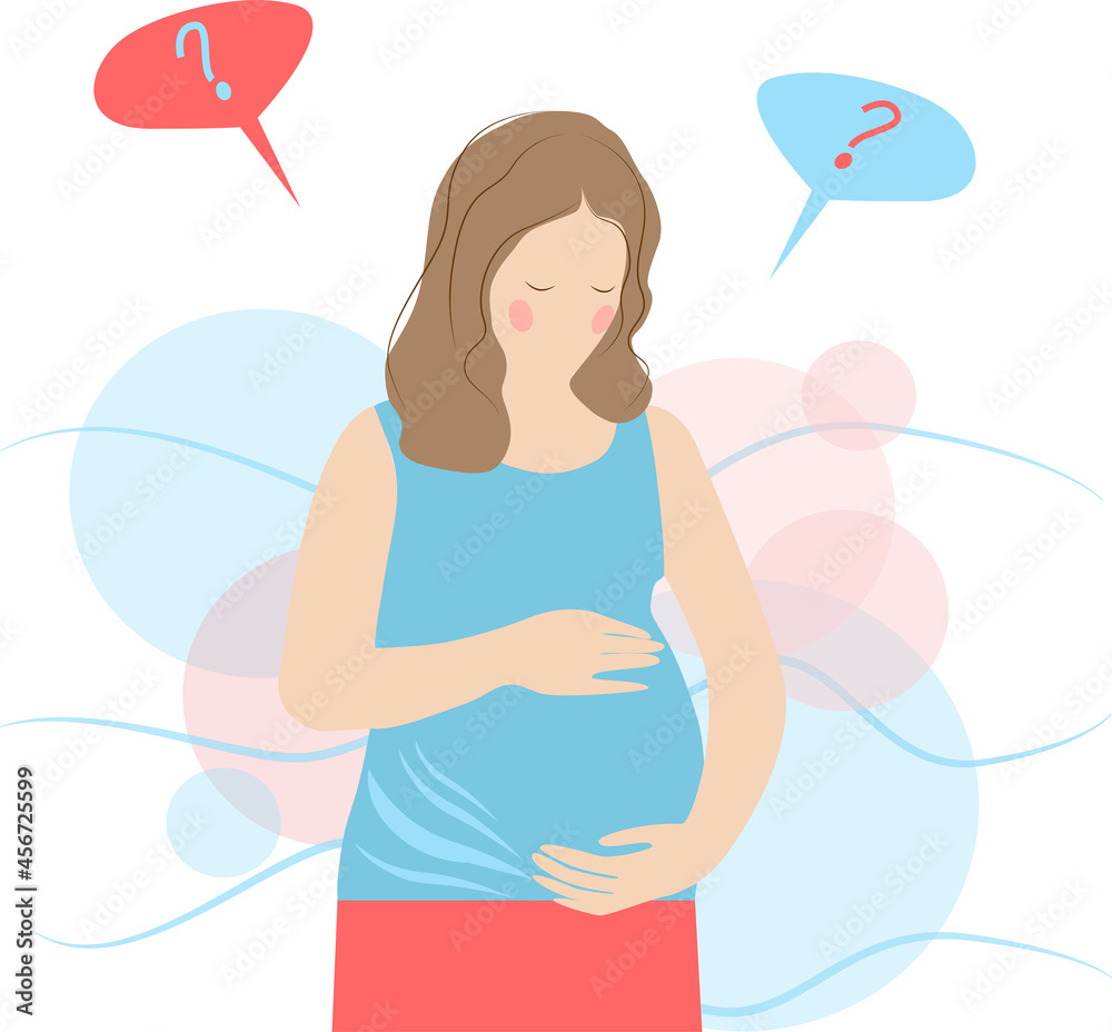 Pregnant woman with nature leaves background. illustration in flat style, boy or girl concept Pregnant woman with nature leaves background. illustration in flat style, boy or girl concept