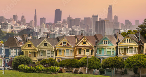 Painted Ladies with San Francisco Skyline in the Background