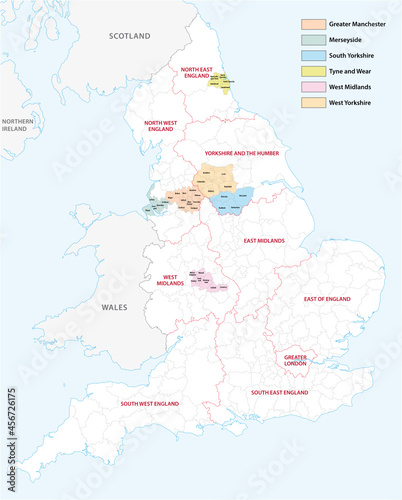 Outline vector map of the six metropolitan counties of England  United Kingdom