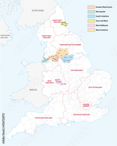 Outline vector map of the six metropolitan counties of England, United Kingdom