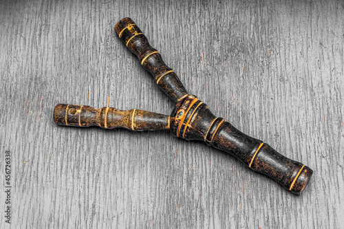 african ancient shamanic slingshot carved from wood for rituals