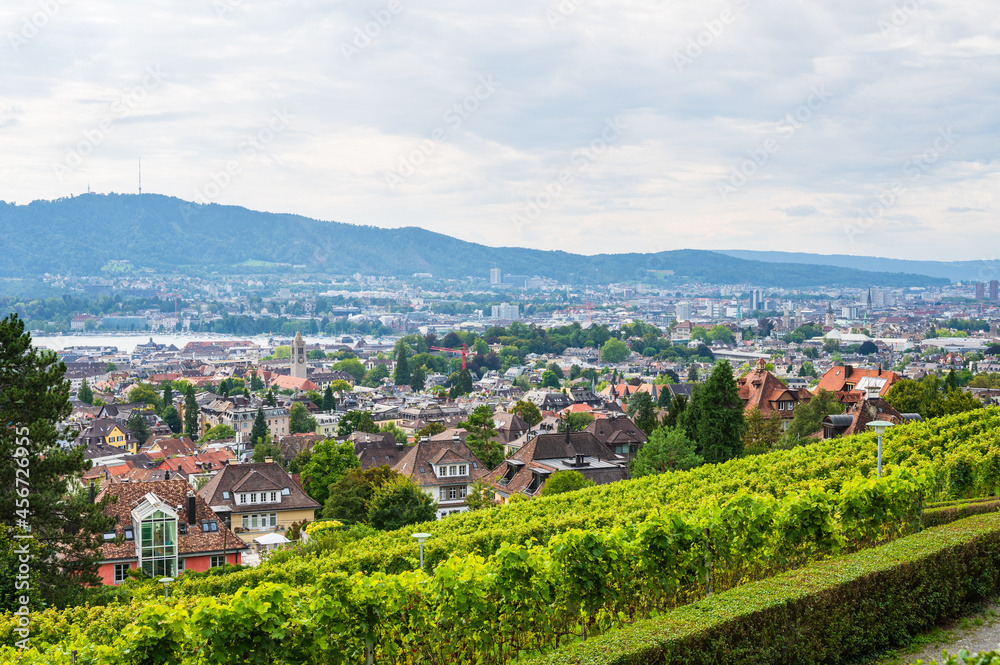Blick über Stadt Zürich mit Zürichsee in der Schweiz