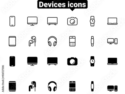 Set of black vector icons, isolated against white background. Flat illustration on a theme mobile, computer and wearable devices